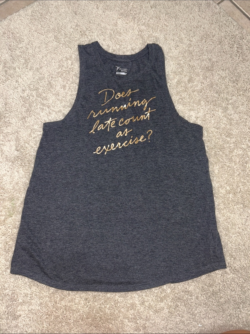 Old Navy Charcoal Tank with Gold Script